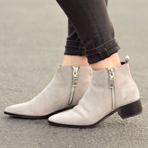 Dolce Vita Light Gray Taupe Suede Leather Marra Block Heel Ankle Boots Sz 8